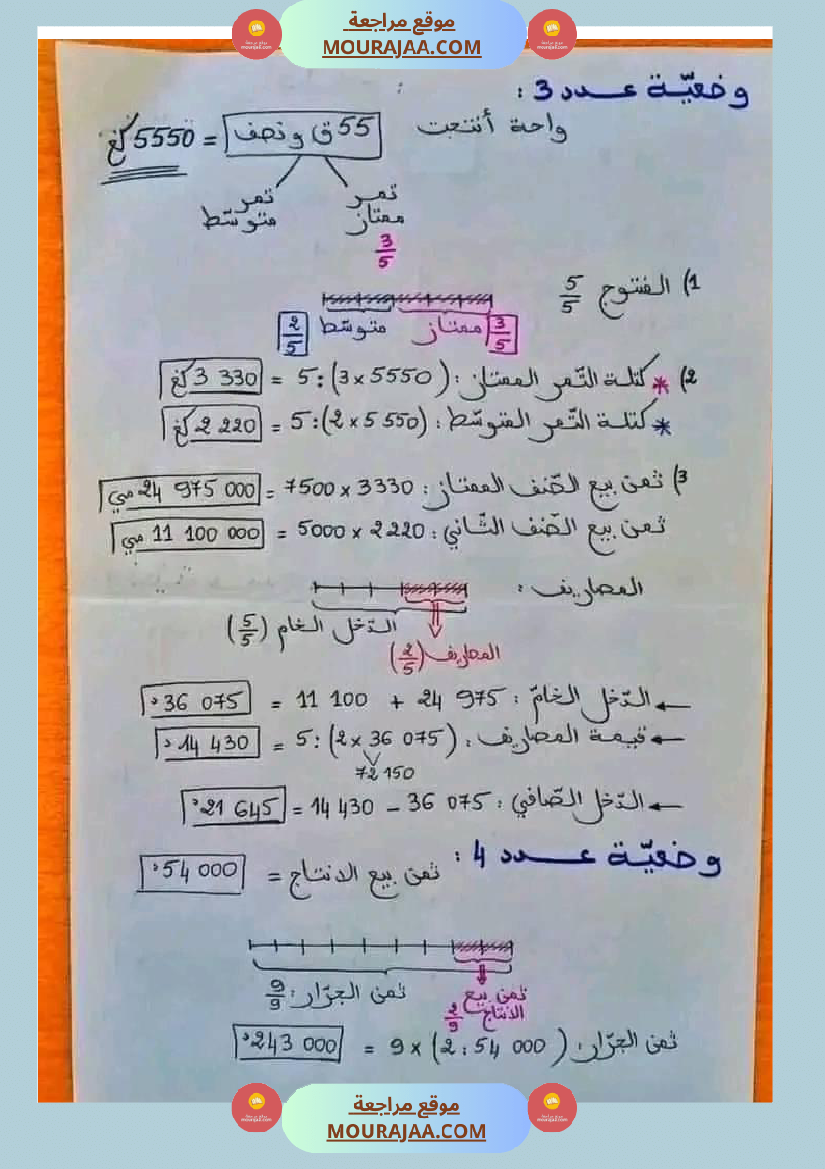 سنة خامسة وضعيات للاعداد الكسرية مع الإصلاح
