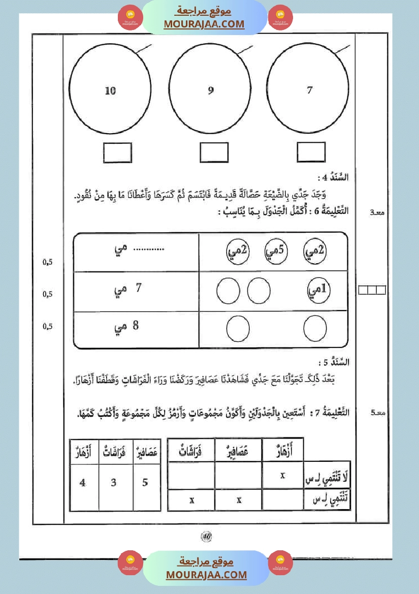 امتحان سنة أولى ابتدائي رياضيات الثلاثي الثاني صفحة 16