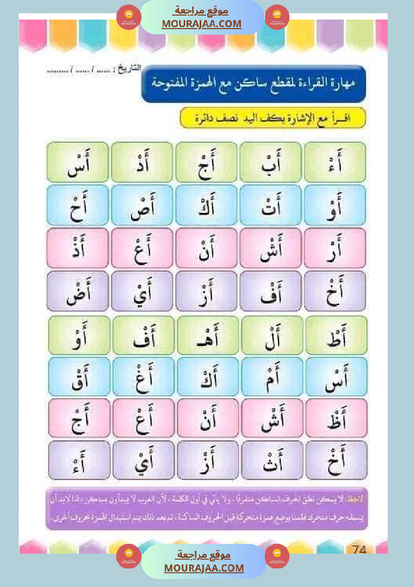 تدريب على القراءة للسنوات الأولى لاتقان القرآءة الجهرية