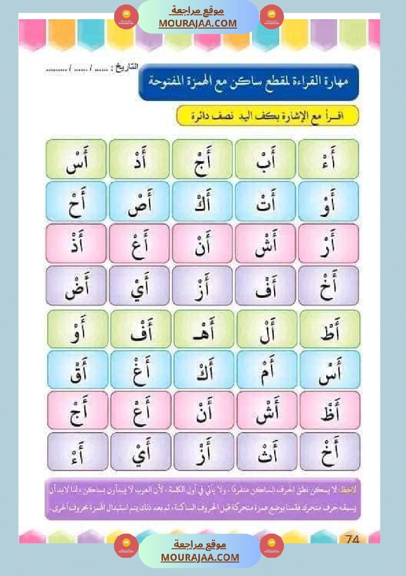 تدريب على القراءة للسنوات الأولى لاتقان القرآءة الجهرية صفحة 1