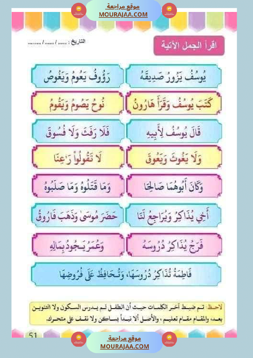 تدريب على القراءة للسنوات الأولى لاتقان القرآءة الجهرية