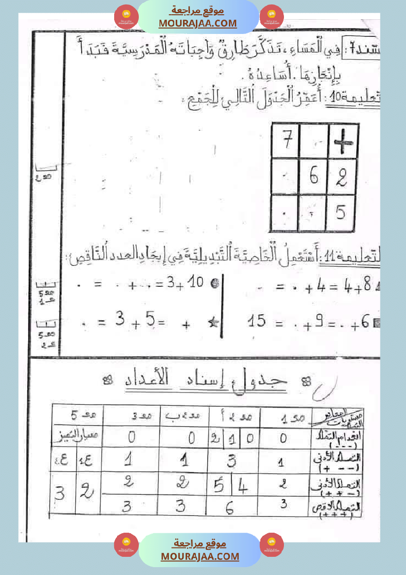 تمارين دعم و علاج السنة الأولى إستعدادا للثلاثي الثاني