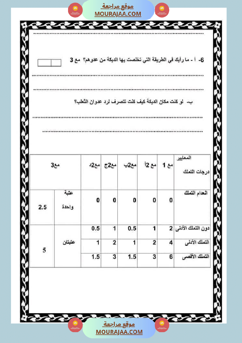 امتحان سنة رابعة ابتدائي قراءة الثلاثي الثاني