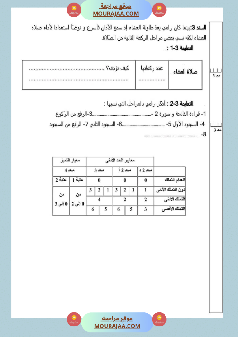 امتحان قراءة سنة رابعة ابتدائي الثلاثي الثاني