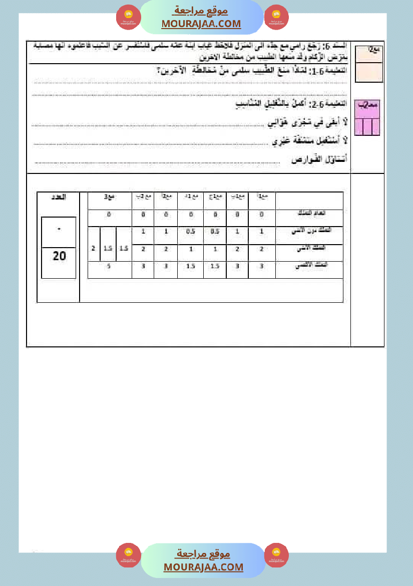 امتحان سنة رابعة ابتدائي ايقاظ علمي الثلاثي الثاني