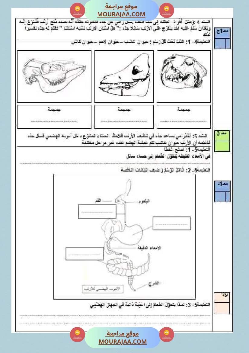 امتحان سنة رابعة ابتدائي ايقاظ علمي الثلاثي الثاني