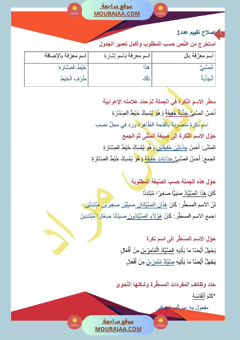اختبار في سنة سادسة ابتدائي قراءة الثلاثي الثاني