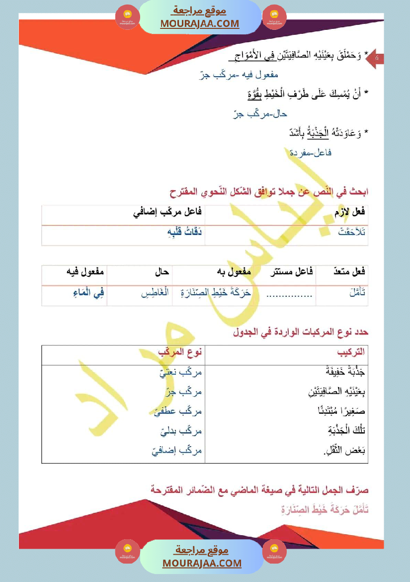 اختبار في سنة سادسة ابتدائي قراءة الثلاثي الثاني