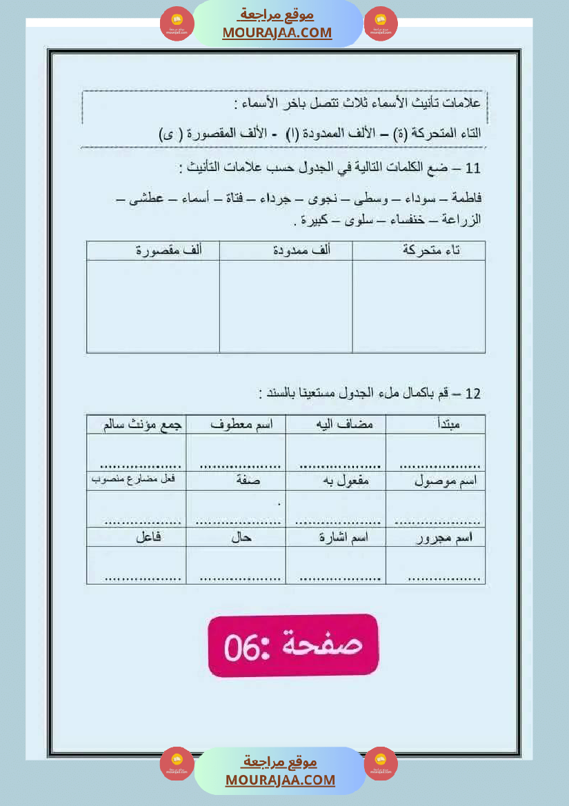 امتحان سنة سادسة ابتدائي قراءة الثلاثي الثاني