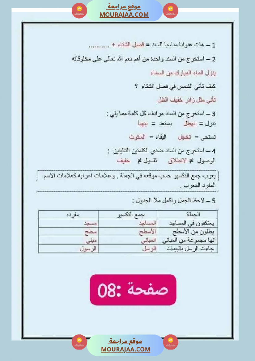 امتحان سنة سادسة ابتدائي قراءة الثلاثي الثاني