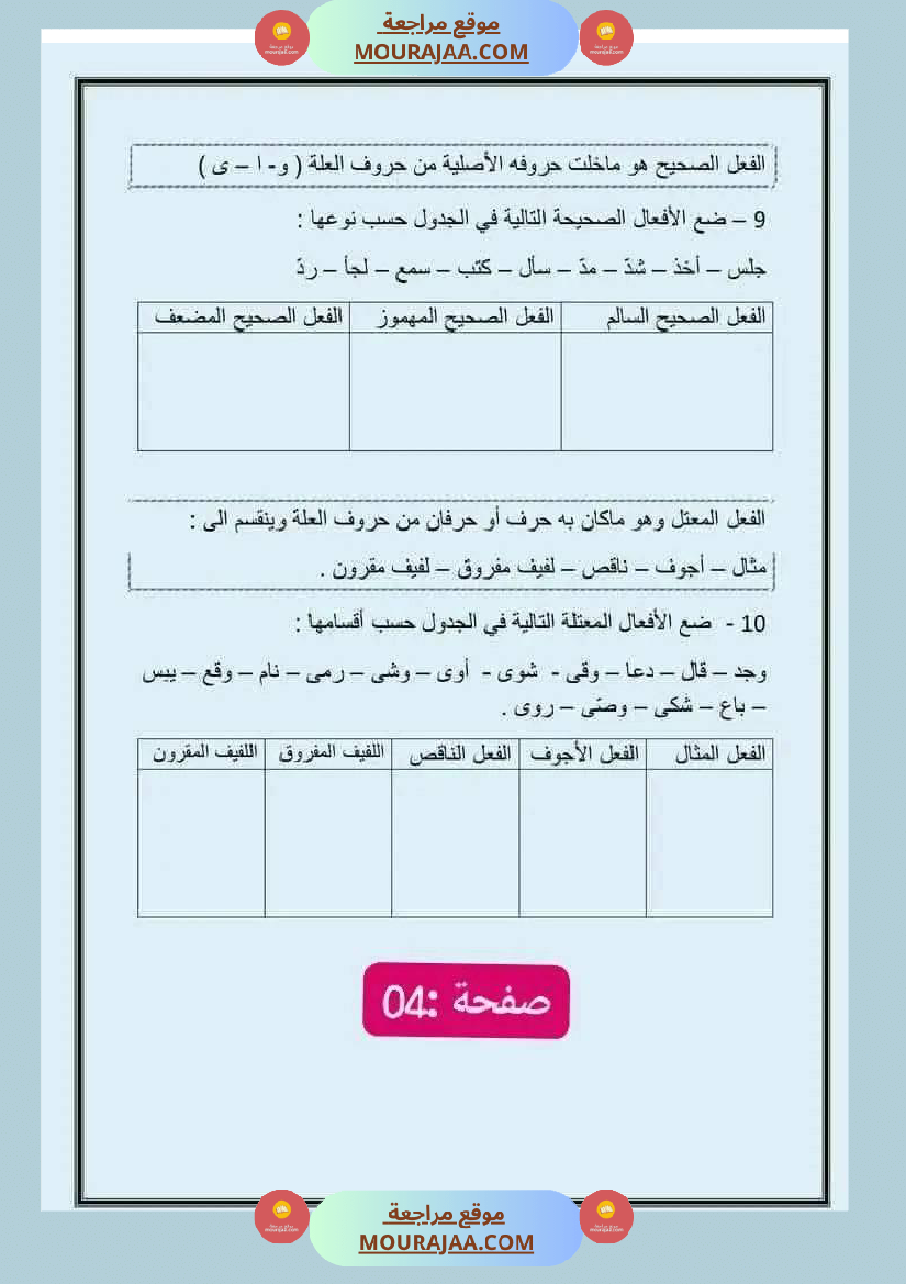 امتحان سنة سادسة ابتدائي قراءة الثلاثي الثاني