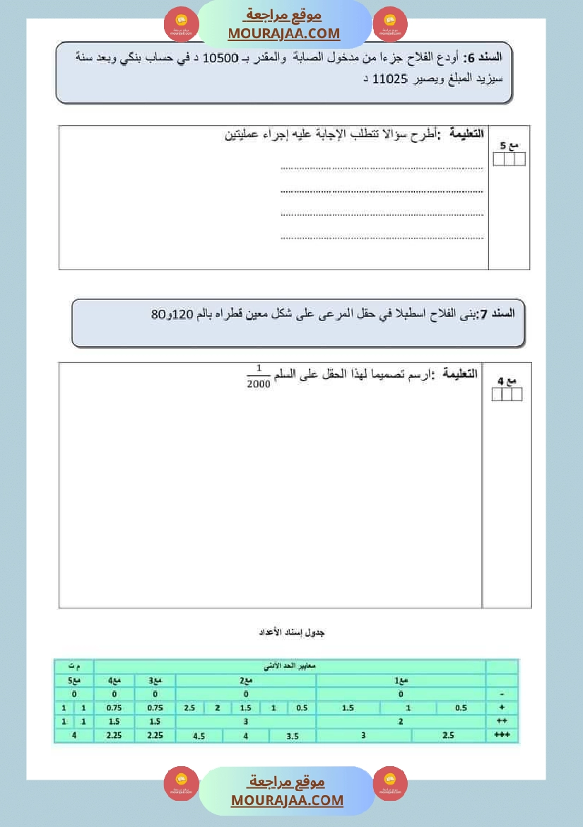 اختبار سنة سادسة ابتدائي رياضيات الثلاثي الثاني صفحة 2