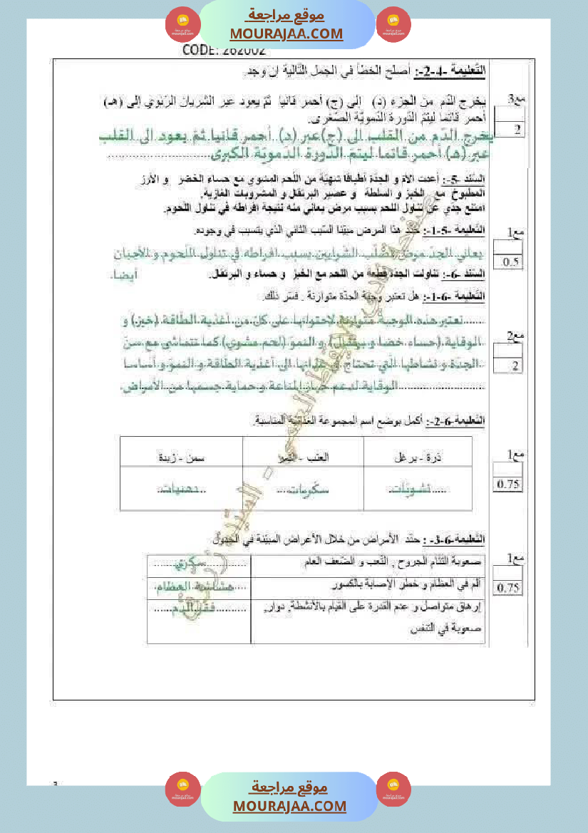 اختبار في سنة سادسة ابتدائي ايقاظ علمي الثلاثي الثاني