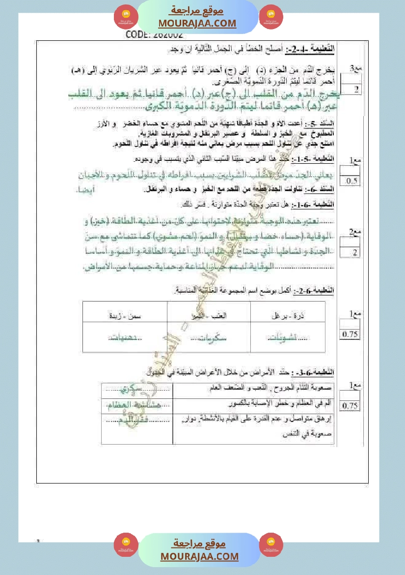 اختبار في سنة سادسة ابتدائي ايقاظ علمي الثلاثي الثاني صفحة 2