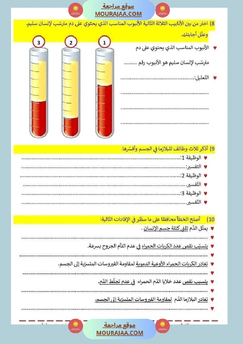 اختبار فيسنة سادسة ابتدائي ايقاظ علمي الثلاثي الثاني