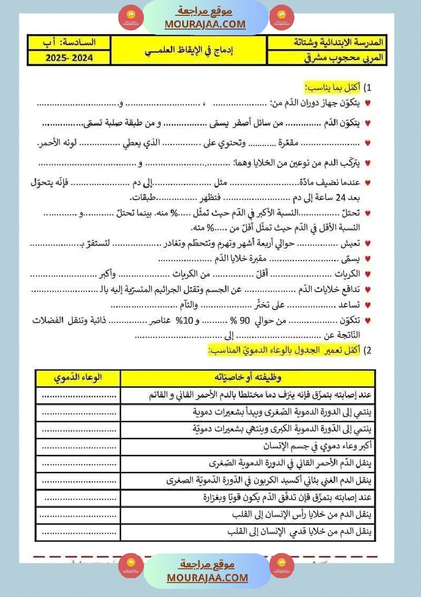 اختبار فيسنة سادسة ابتدائي ايقاظ علمي الثلاثي الثاني صفحة 5