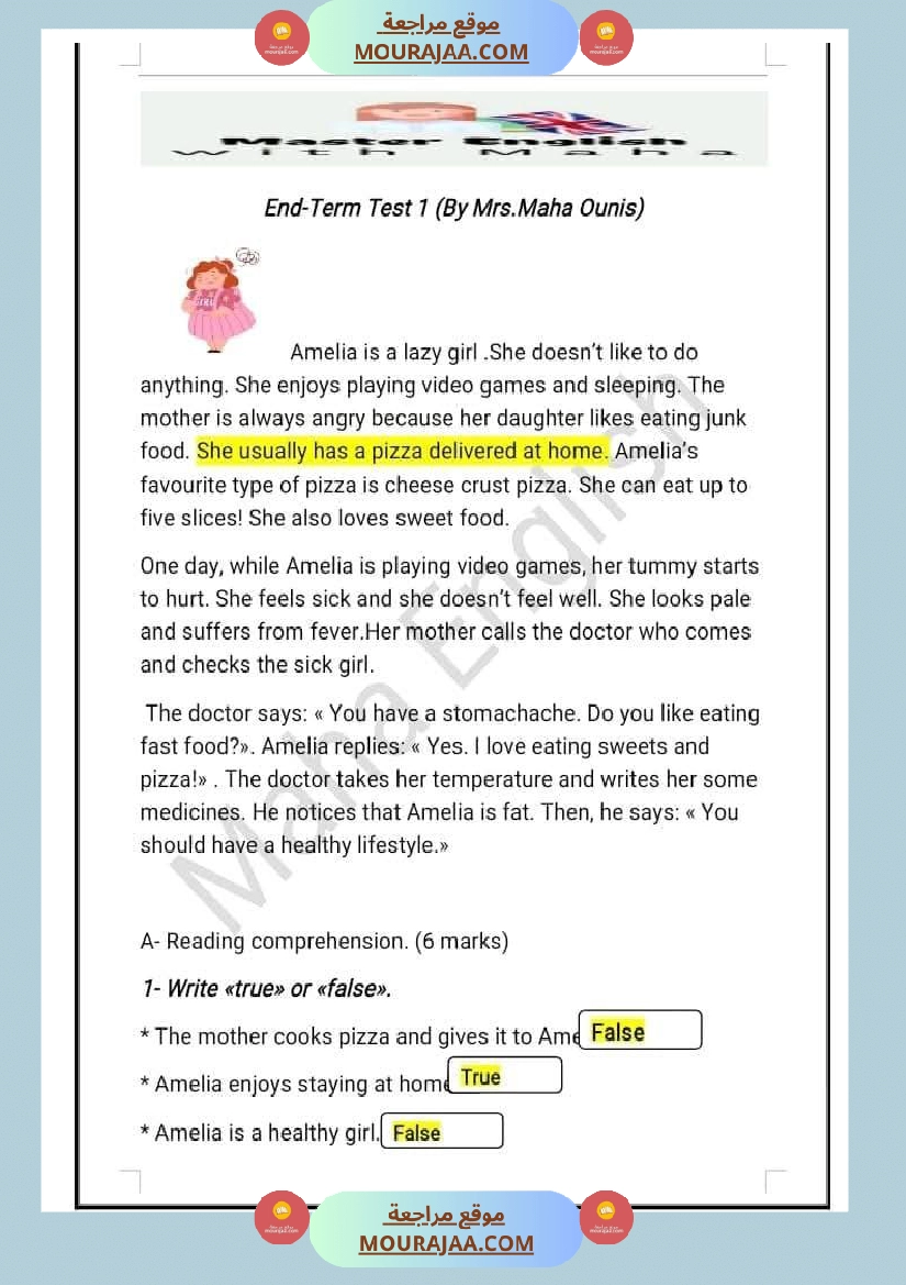 مراجعة و إمتحانات في مادة اللغة الإنقليزية لعباقرة السنة السادسة صفحة 4