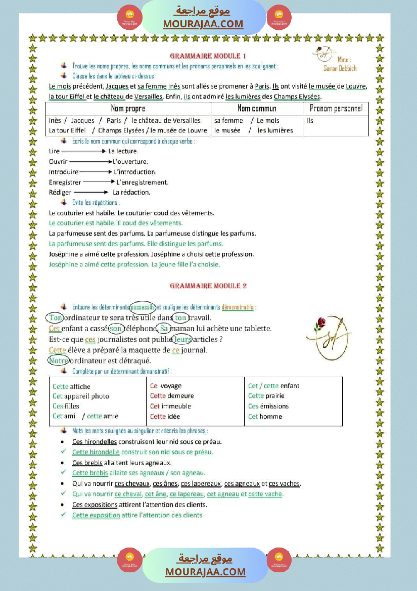des exercices de langue avec correction 6eme annee