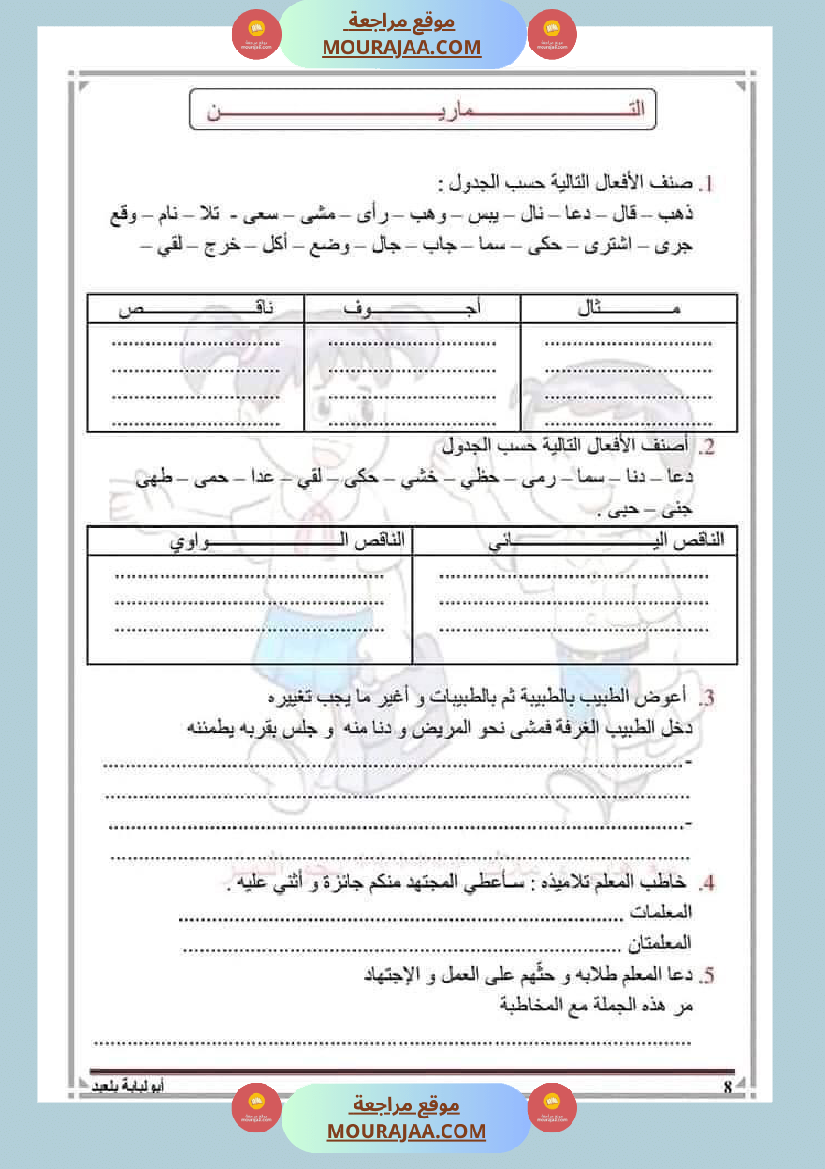السنة السادسة قواعد اللغة الفعل الناقص