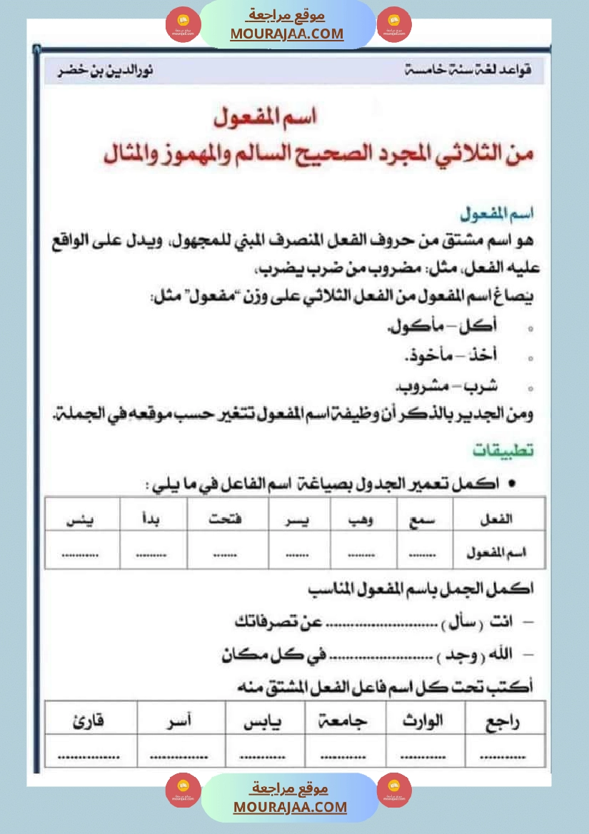 قواعد اللغة لتلاميذ السنة الخامسة والسادسة صفحة 16