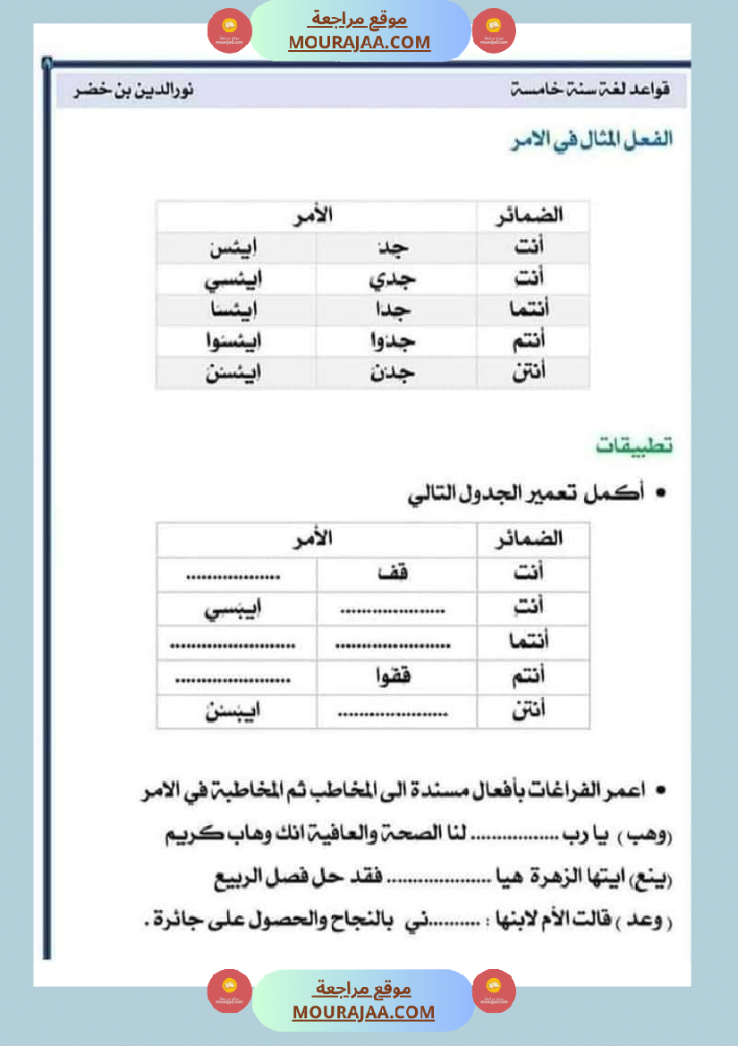 قواعد اللغة لتلاميذ السنة الخامسة والسادسة