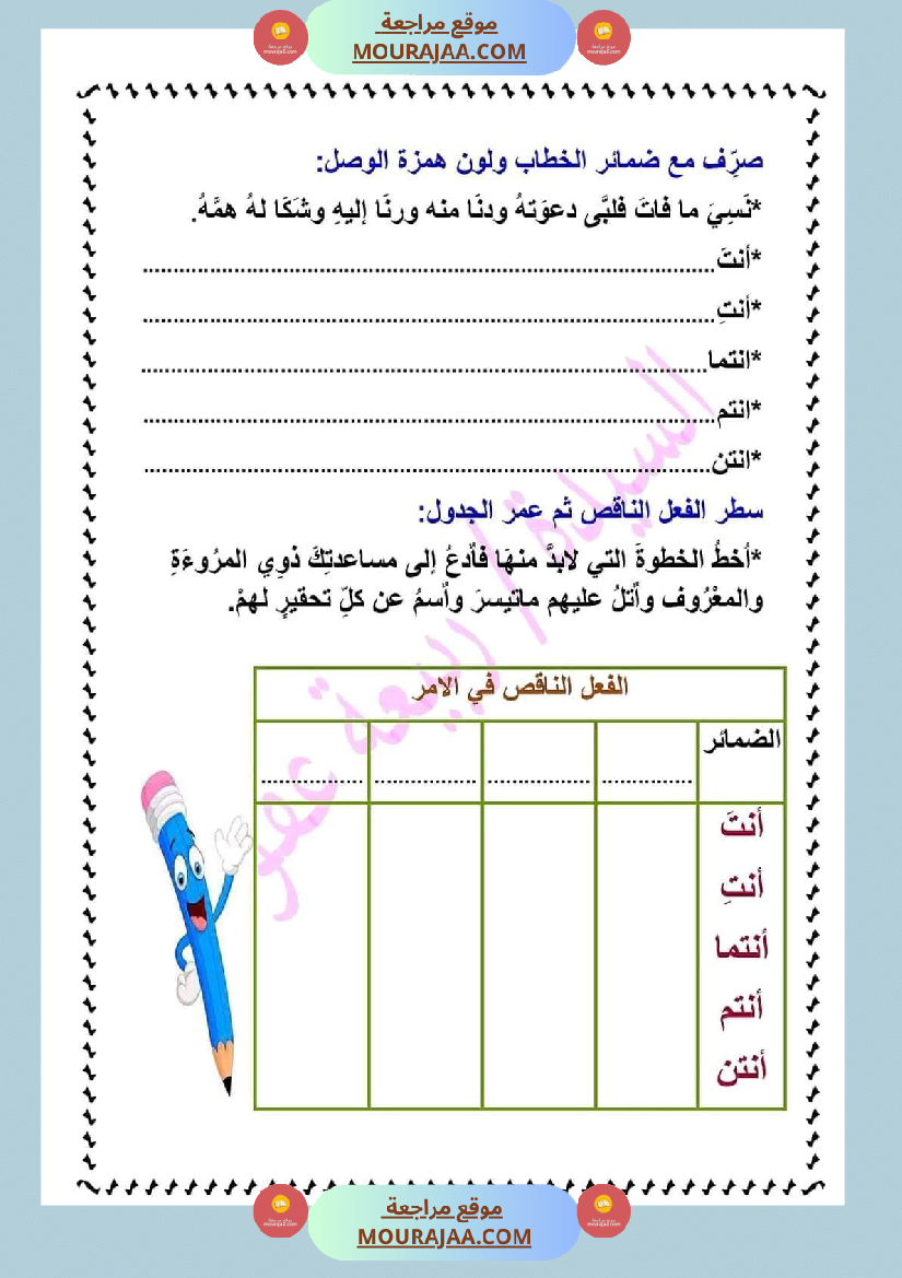 تصريف الناقص في الأمر سنة سادسة