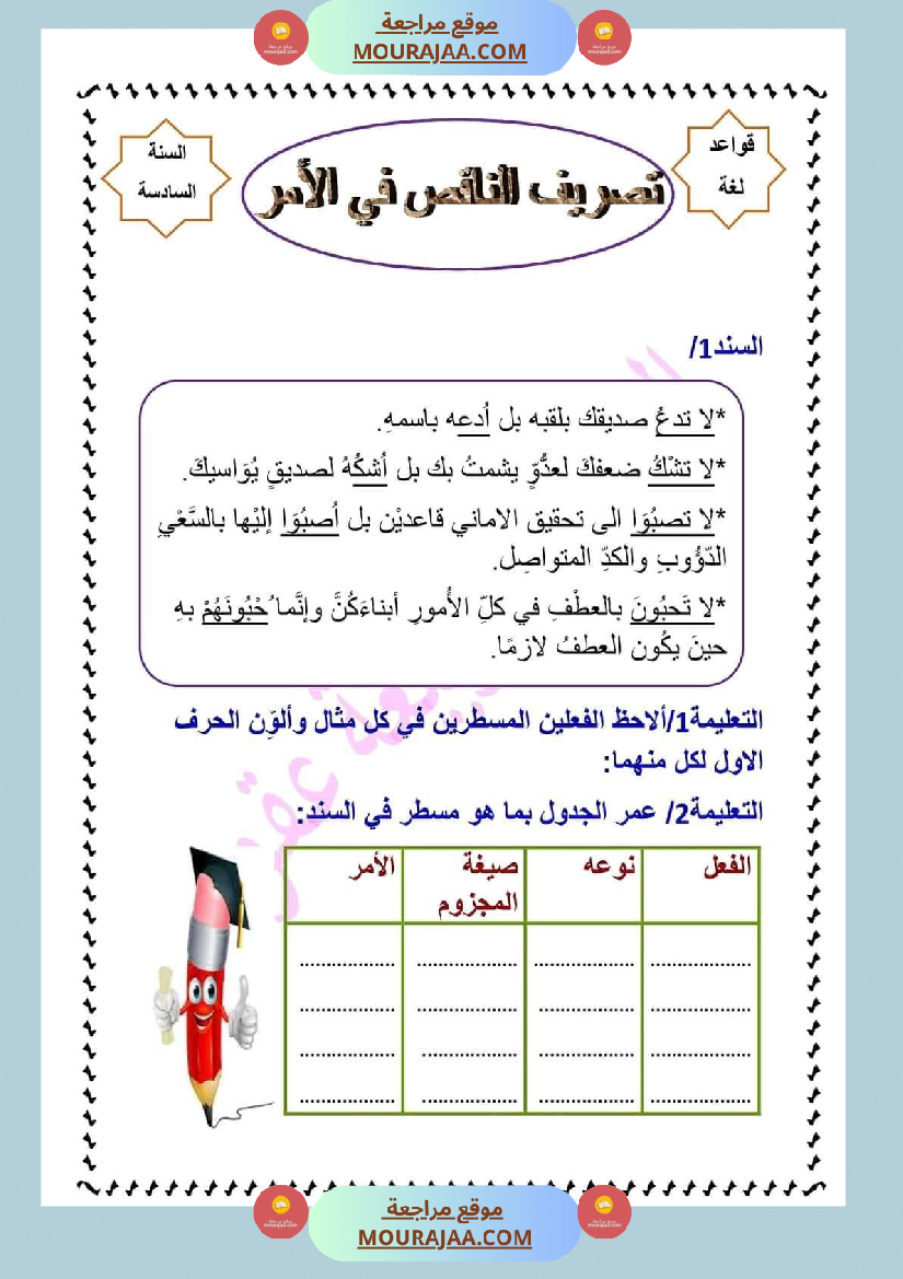 تصريف الناقص في الأمر سنة سادسة