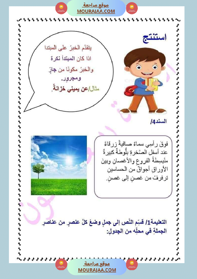 دروس الثلاثي الثاني سنة سادسة تقديم الخبر على المبتدأ