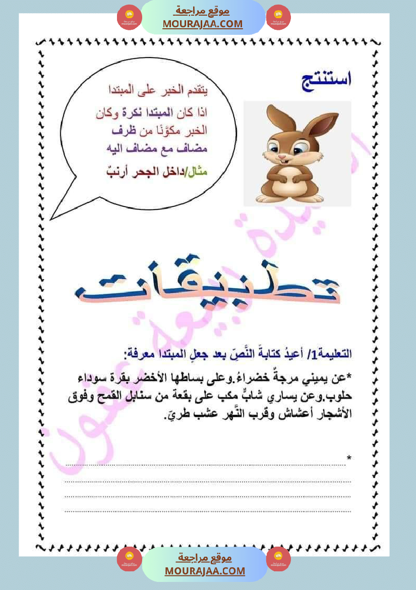 دروس الثلاثي الثاني سنة سادسة تقديم الخبر على المبتدأ
