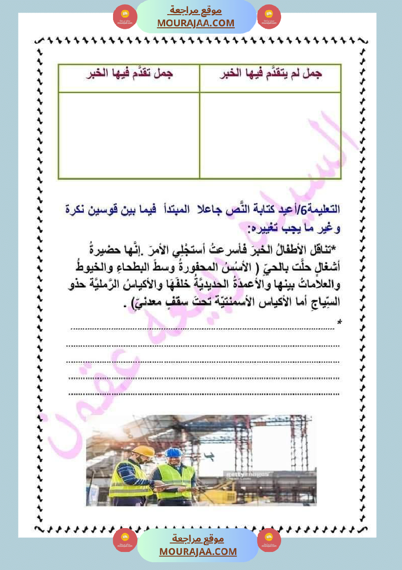 دروس الثلاثي الثاني سنة سادسة تقديم الخبر على المبتدأ