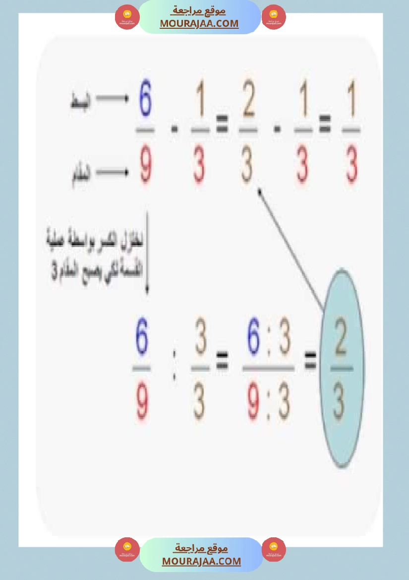 درس الاعداد الكسرية توحيد المقامات الجمع و الطرح و المقارنة صفحة 17