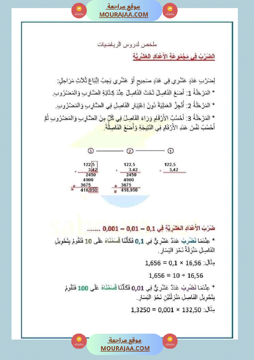 سنة سادسة ابتدائي ملخص دروس الرياضيات