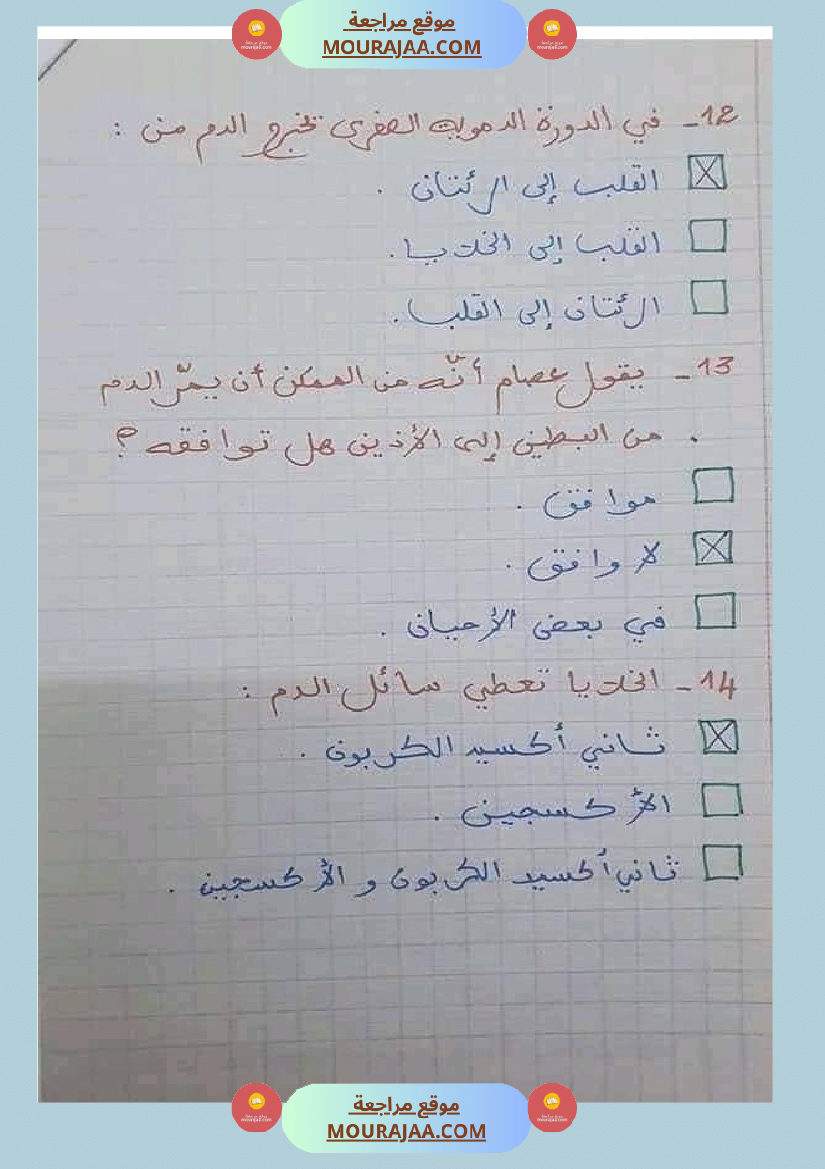 6 سنة سادسة ايقاظ علمي 30 سؤالا تتعلق بمحور الدم مع الاصلاح