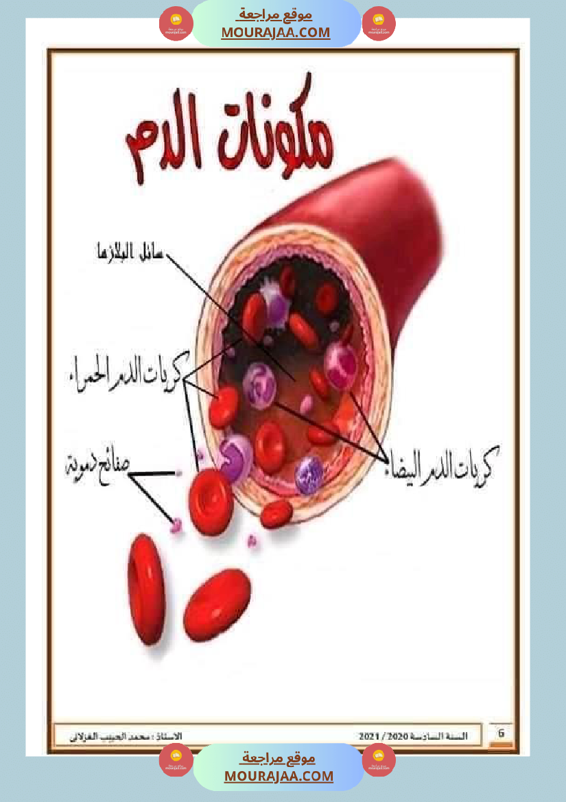 تلاخيص تمارين وتطبيقات محور الدم مصحوبة بالإصلاح لفائدة تلاميذ السنة السادسة