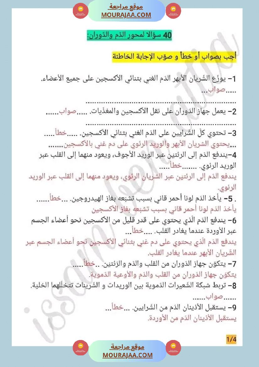 سنة سادسة ايقاظ علمي محور الدم مع الاصلاح