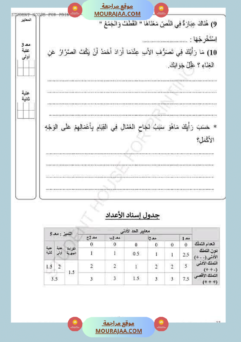 امتحان لغة سنة ثالثة ابتدائي الثلاثي الثاني