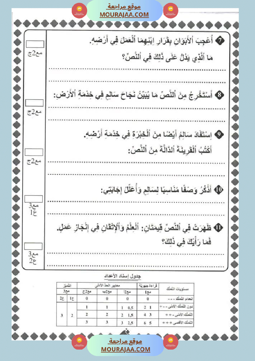امتحان قراءة سنة ثالثة ابتدائي الثلاثي الثاني