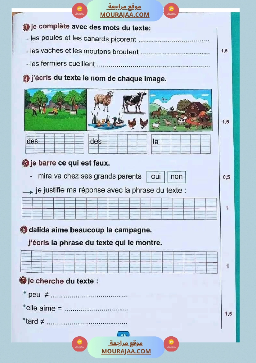 اختبار فيسنة ثالثة ابتدائي فرنسية الثلاثي الثاني صفحة 11