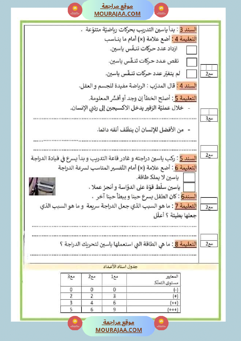 امتحان ايقاظ علمي سنة ثالثة ابتدائي الثلاثي الثاني