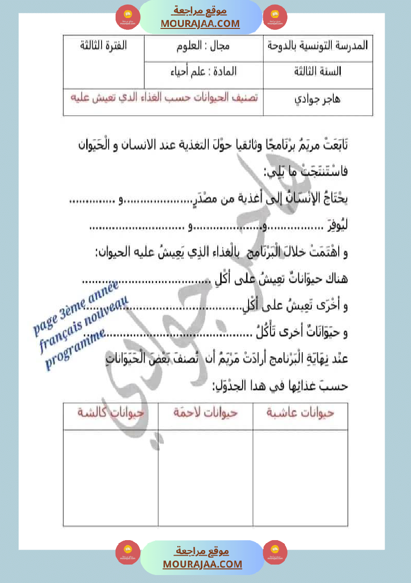 امتحان سنة ثالثة ابتدائي ايقاظ علمي الثلاثي الثاني