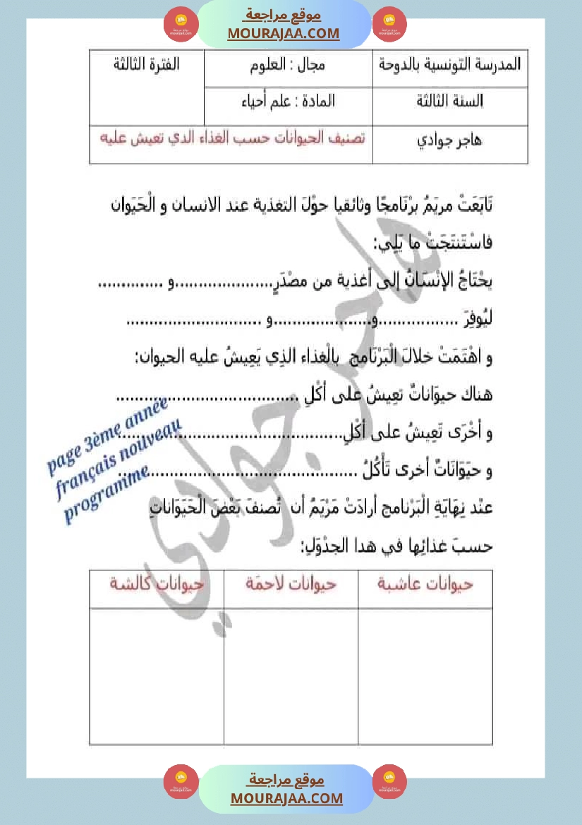 امتحان سنة ثالثة ابتدائي ايقاظ علمي الثلاثي الثاني صفحة 3