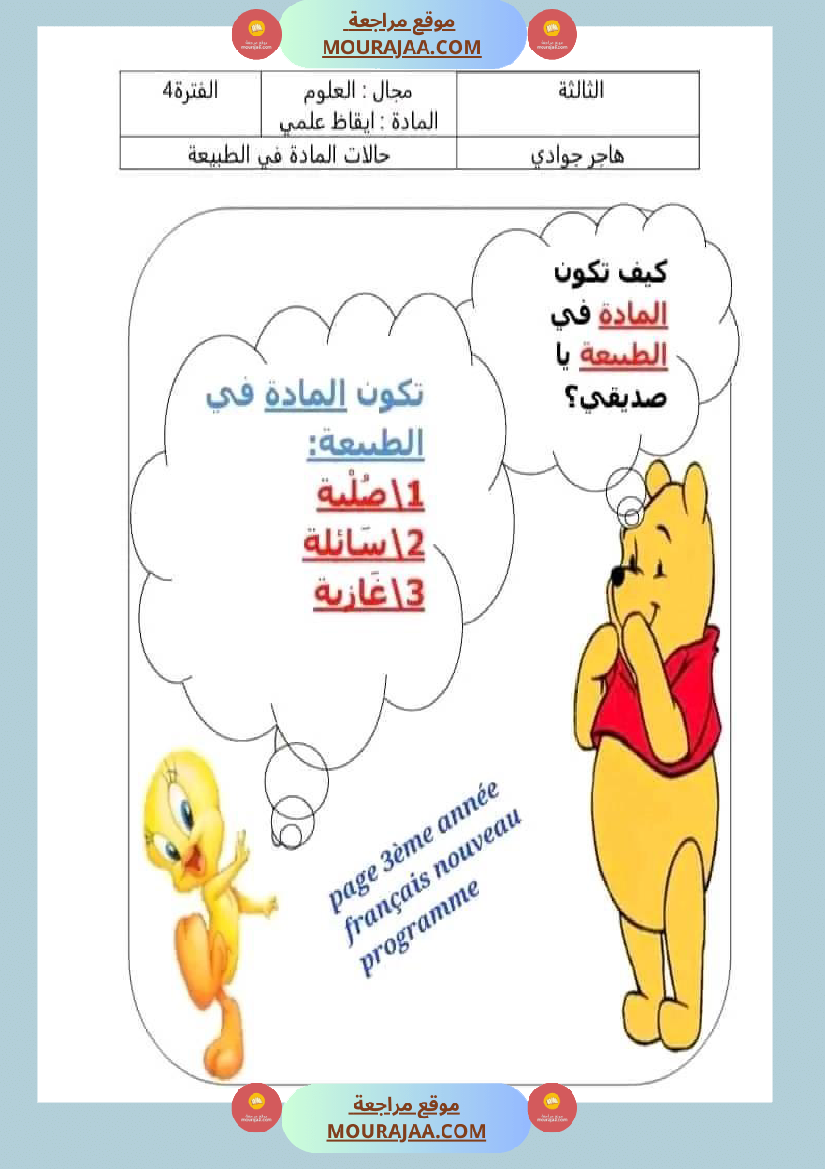امتحان سنة ثالثة ابتدائي ايقاظ علمي الثلاثي الثاني