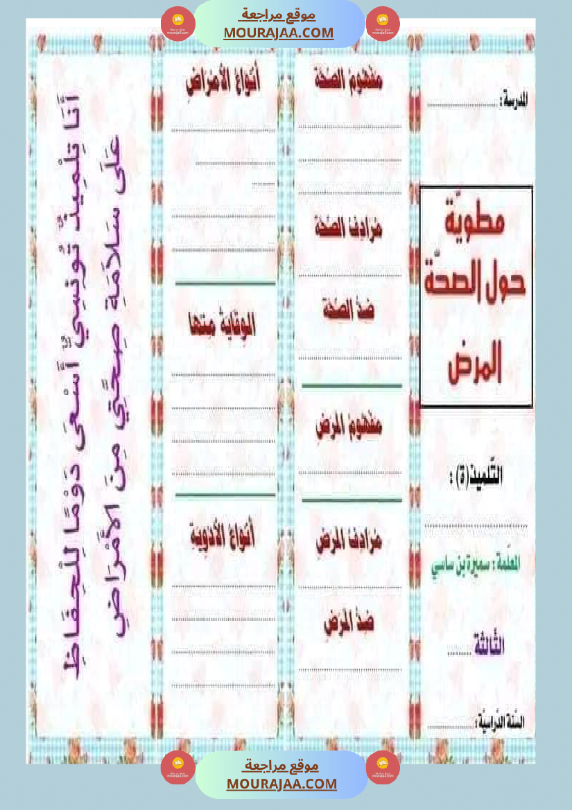 انتاج كتابي السنة الثالثة محور الصحة والرفاه الثلاثي الثاني
