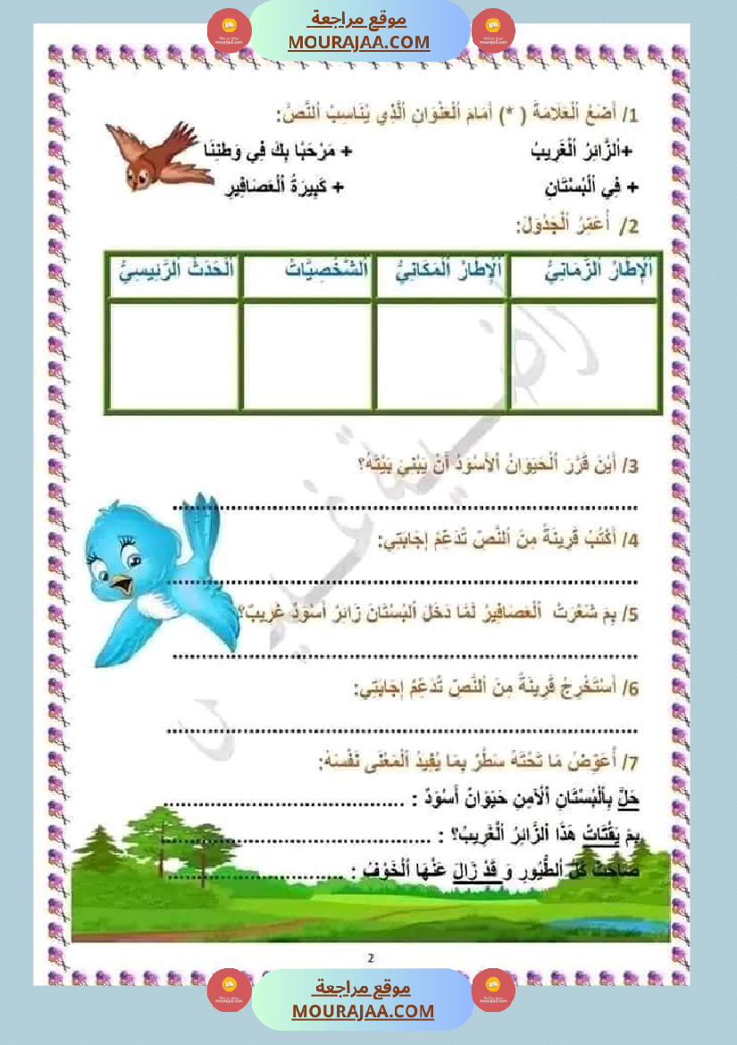 حصة ادماجية للوحدة الرابعة في اللغة العربية للسنوات الثالثة ثلاثي ثاني