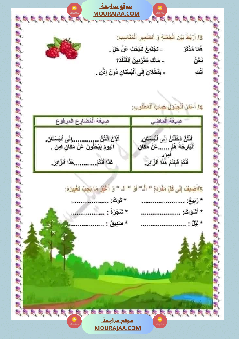 حصة ادماجية للوحدة الرابعة في اللغة العربية للسنوات الثالثة ثلاثي ثاني
