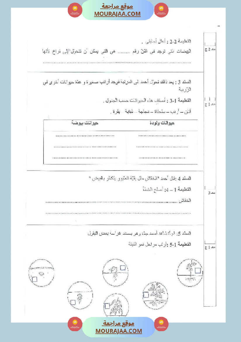 اختبارات الثلاثي الثاني لتلاميذ السنة الثالثة فرنسية إنتاج كتابي و ايقاظ علمي