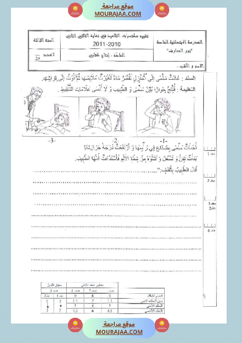 اختبارات الثلاثي الثاني لتلاميذ السنة الثالثة فرنسية إنتاج كتابي و ايقاظ علمي