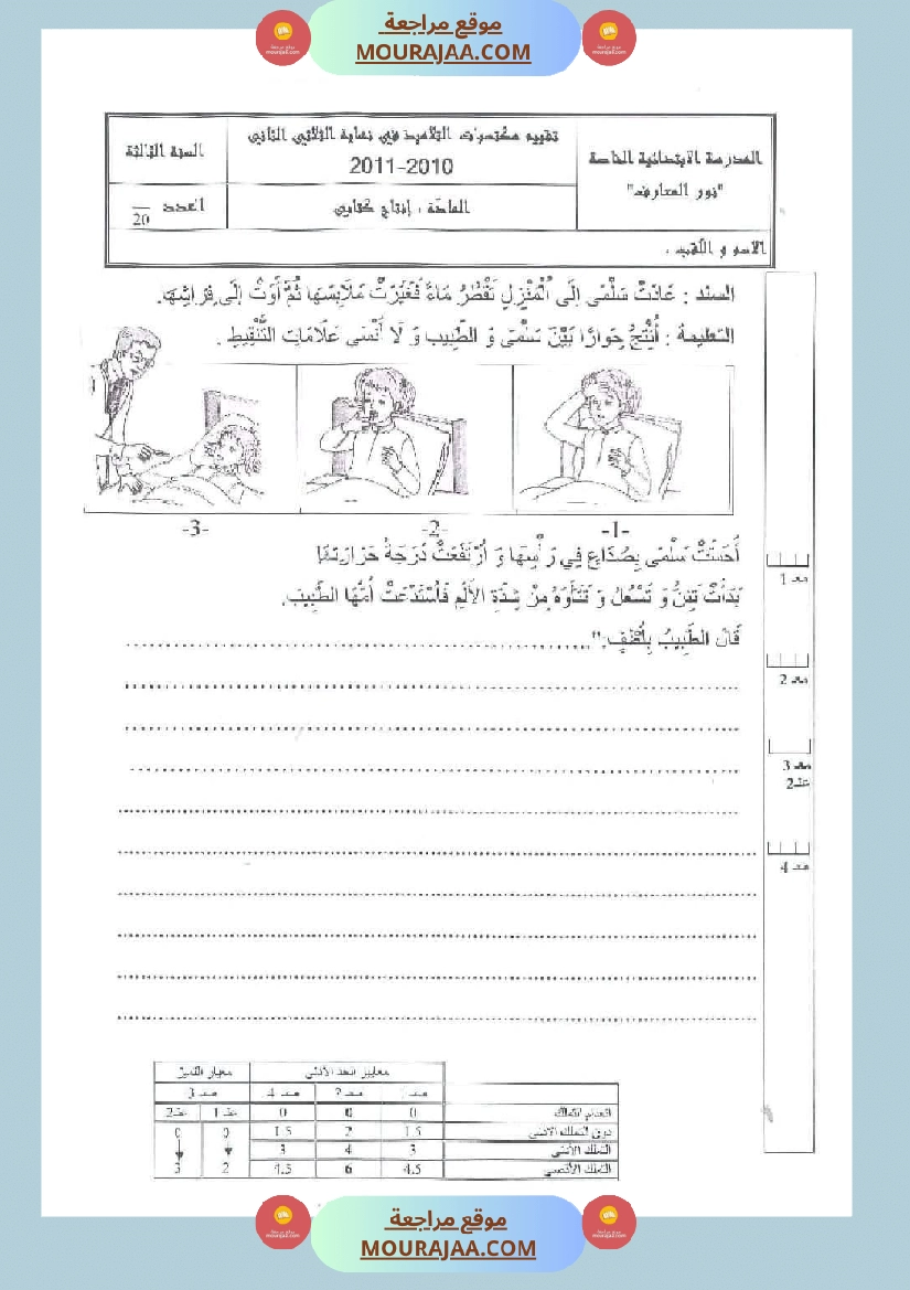 اختبارات الثلاثي الثاني لتلاميذ السنة الثالثة فرنسية إنتاج كتابي و ايقاظ علمي صفحة 23