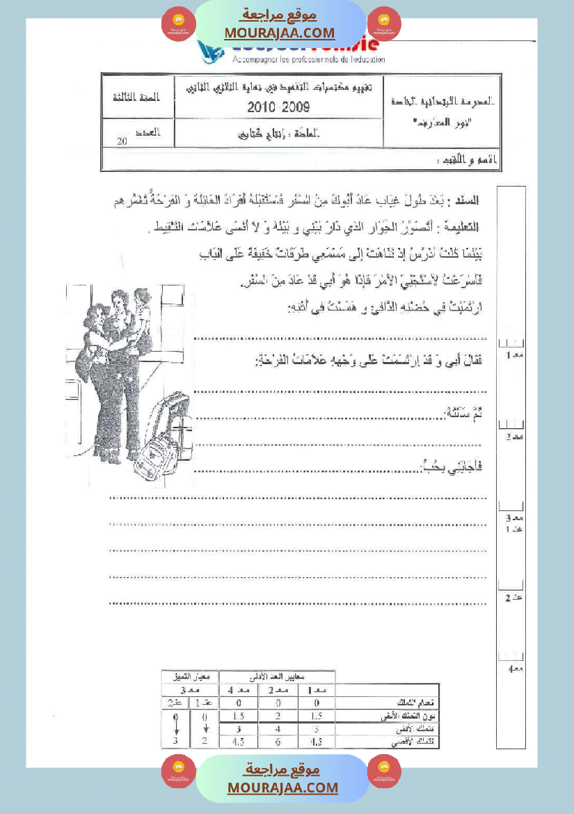 اختبارات الثلاثي الثاني لتلاميذ السنة الثالثة فرنسية إنتاج كتابي و ايقاظ علمي