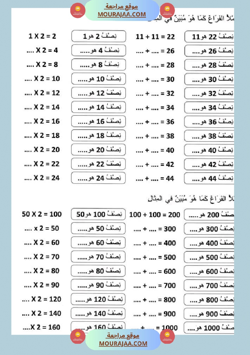 سنة ثالثة مجموعة من التقييمات في مادة الرياضيات